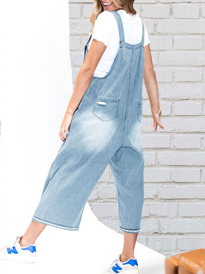 Söt, Salopette en jean mignonne et décontractée avec boutons pour femme