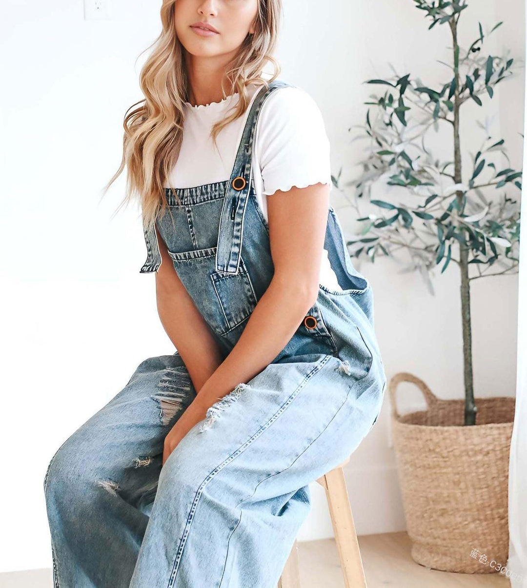 Söt, Salopette en jean mignonne et décontractée avec boutons pour femme