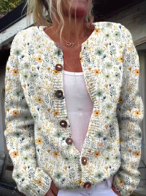 Cardigan à Motif Floral