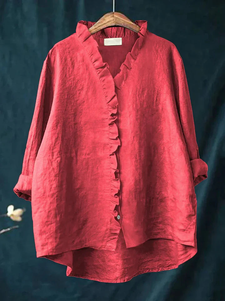 Sanela – Chemise décontractée à volants en coton et lin
