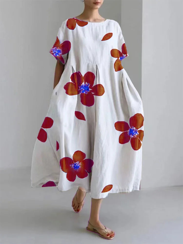 CATERINA | Robe longue d'été avec fleurs vives et confort doux pour les journées ensoleillées