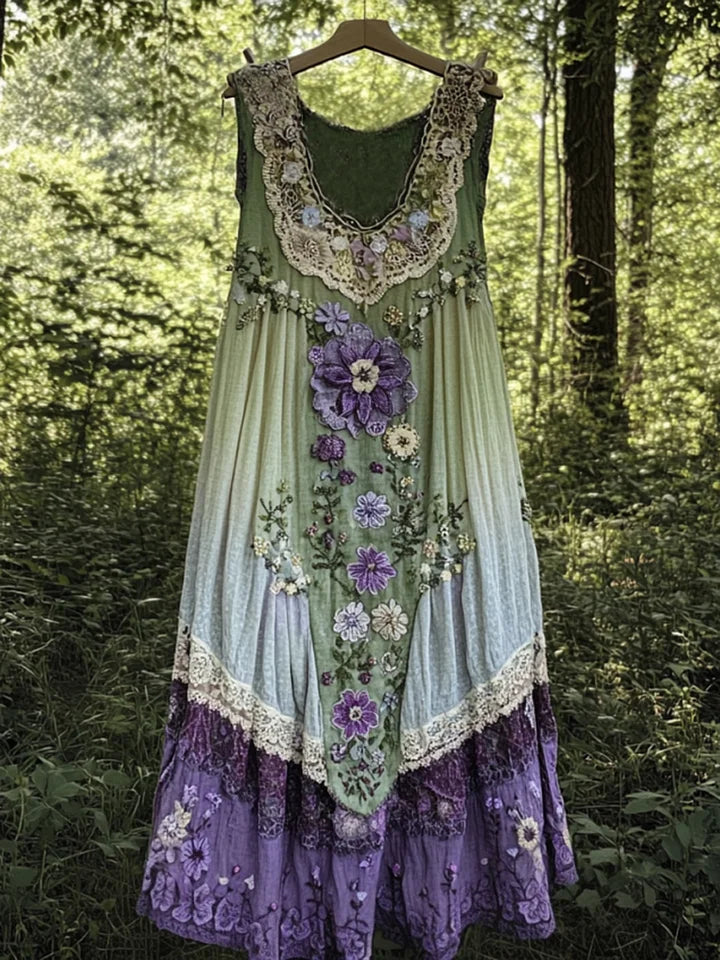 Evabella - Robe débardeur en lin patchwork