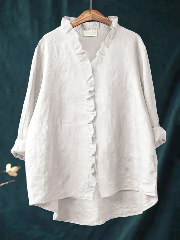 Sanela – Chemise décontractée à volants en coton et lin