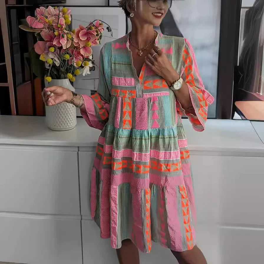 Chloe – Robe Courte Boho à Imprimé Rayé