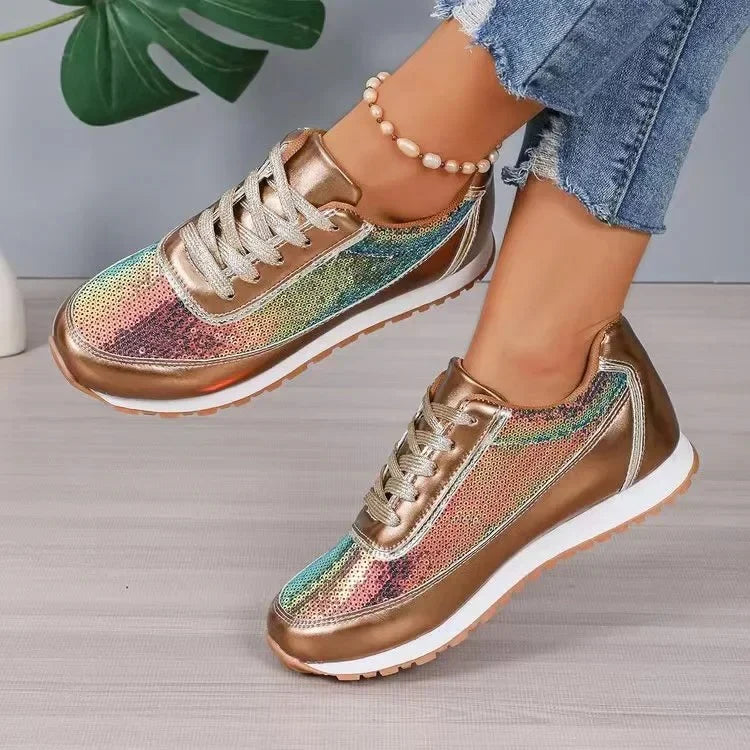 Emilia | Baskets de course confortables noir et argent