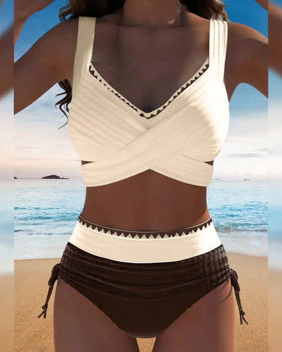 Bikini Casual Couleur Contrastée Couture Deux Pièces