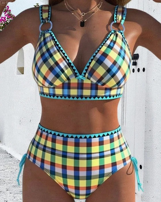 Maillot de bain décontracté à carreaux deux pièces bikini