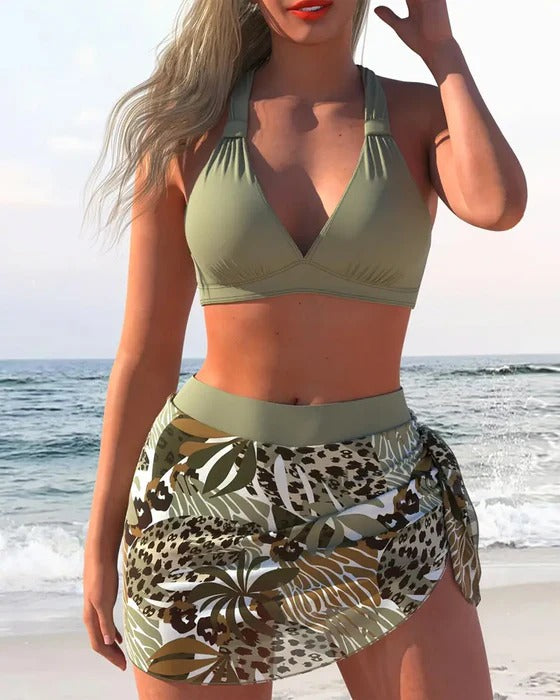 Maillot De Bain Deux Pièces Avec Soutien-Gorge Et Jupe