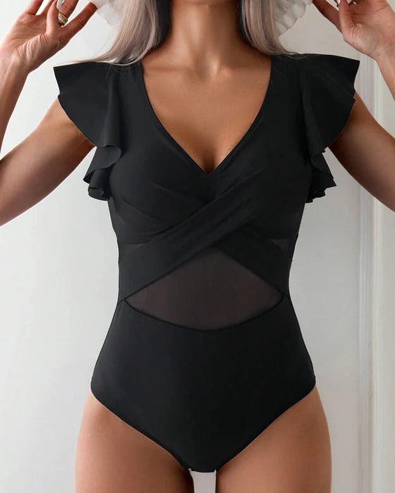 Maillot De Bain Volant En Mesh Une Pièce