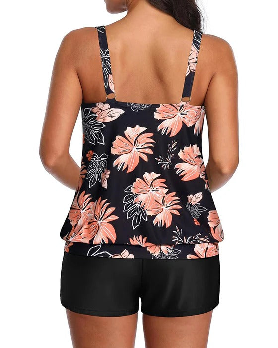Tankini Ajusté Débardeur Boxer Imprimé Deux Pièces