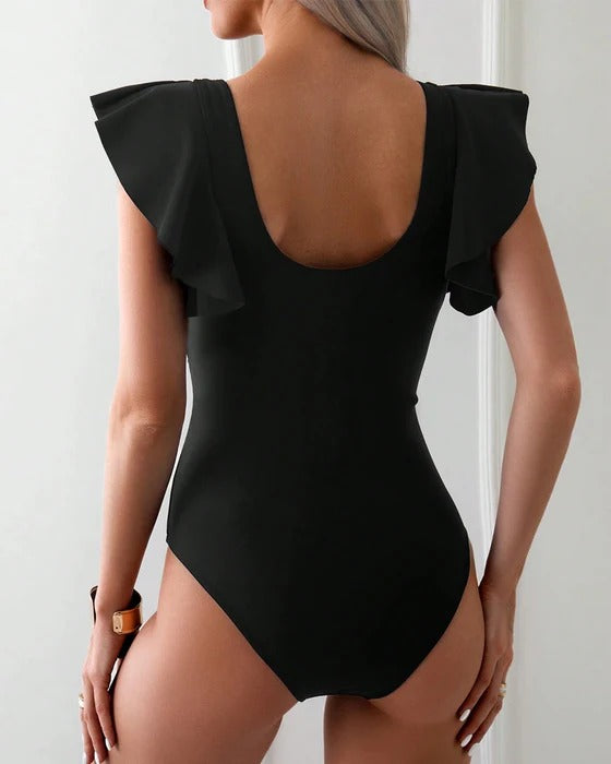 Maillot De Bain Volant En Mesh Une Pièce